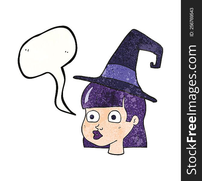 freehand speech bubble textured cartoon witch