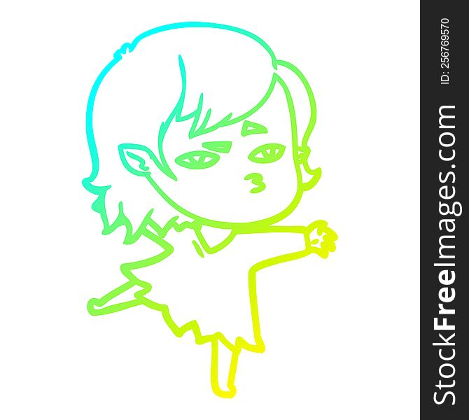 Cold Gradient Line Drawing Cartoon Vampire Girl