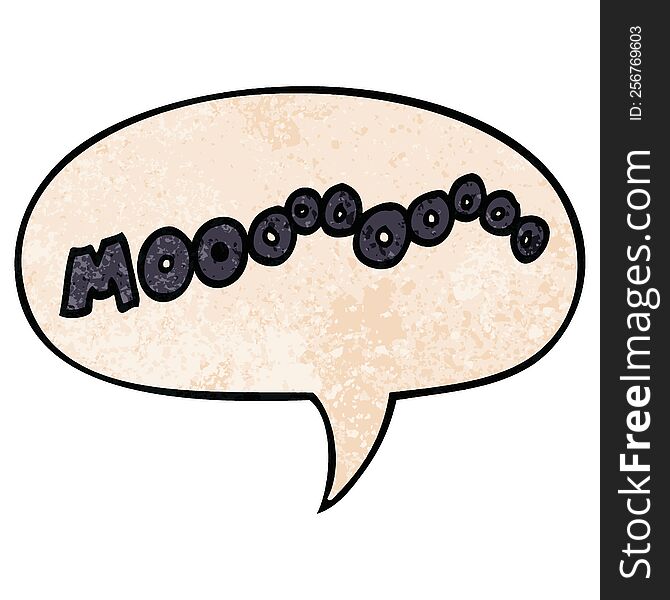 cartoon moo noise with speech bubble in retro texture style