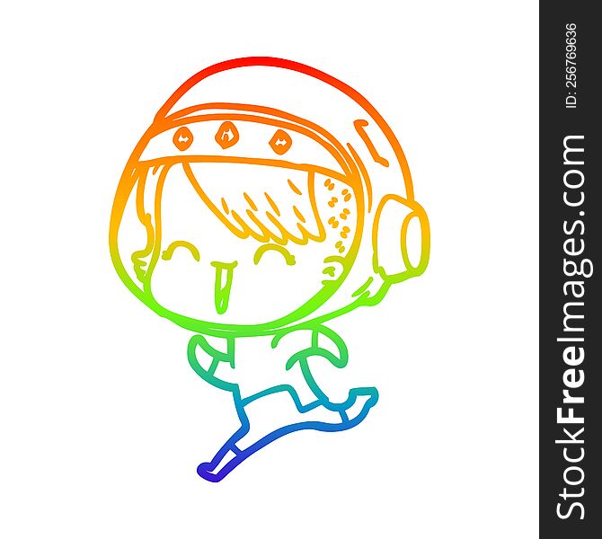 Rainbow Gradient Line Drawing Happy Cartoon Space Girl