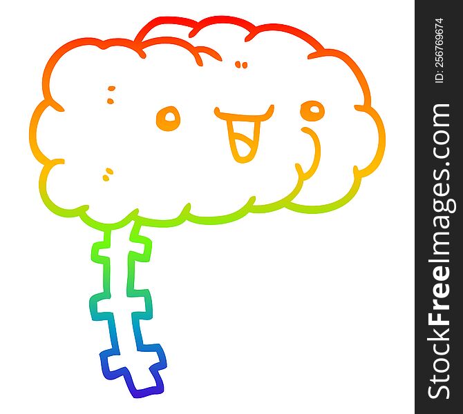 Rainbow Gradient Line Drawing Happy Cartoon Brain