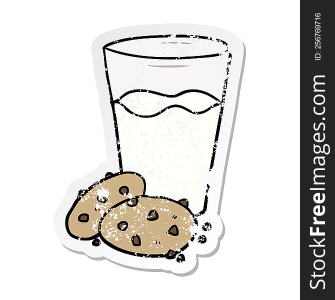 distressed sticker of a cartoon cookies and milk