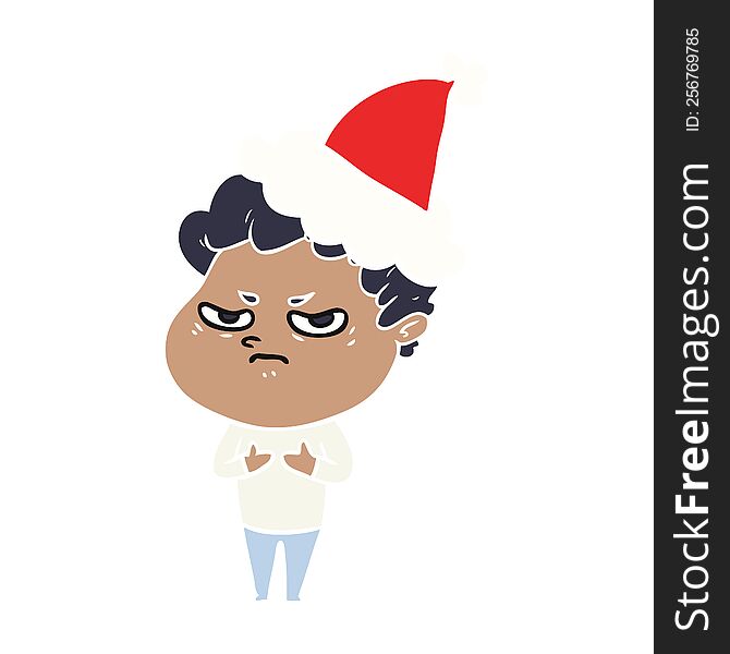 Flat Color Illustration Of A Angry Man Wearing Santa Hat