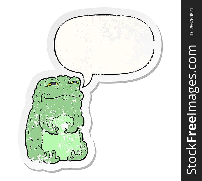 Cartoon Smug Toad And Speech Bubble Distressed Sticker