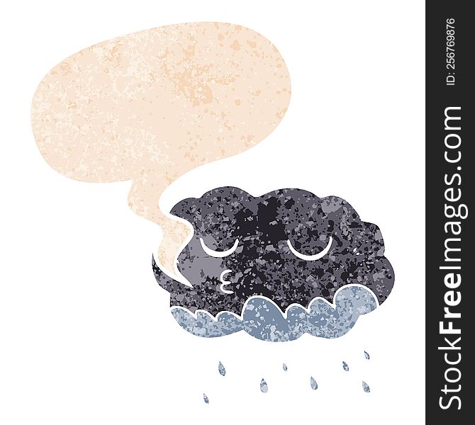 Cartoon Rain Cloud And Speech Bubble In Retro Textured Style