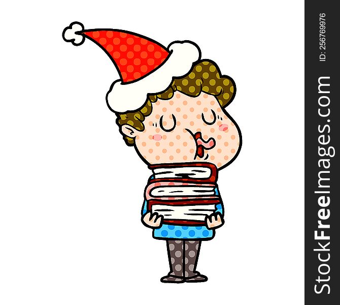 Comic Book Style Illustration Of A Man Singing Wearing Santa Hat