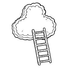 Black And White Cartoon Ladder To Heaven Stock Photo