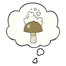 Free Cartoon Mushroom With Spore Cloud And Thought Bubble Stock Photography - 256778092