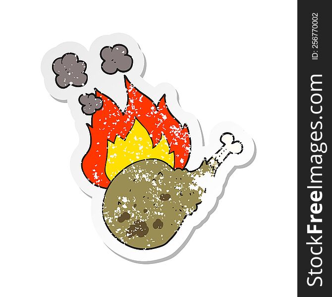 retro distressed sticker of a cartoon cooked meat