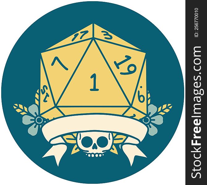 Natural One D20 Dice Roll Illustration