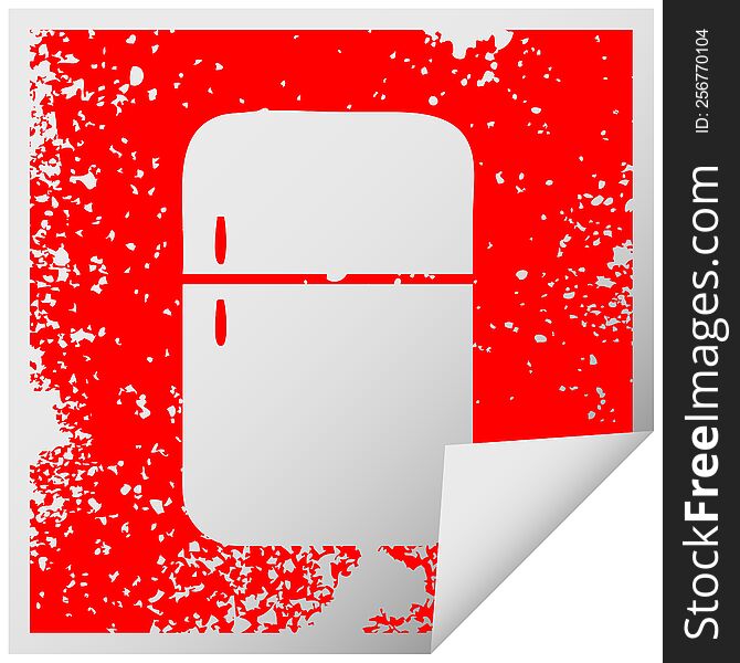 distressed square peeling sticker symbol of a fridge freezer