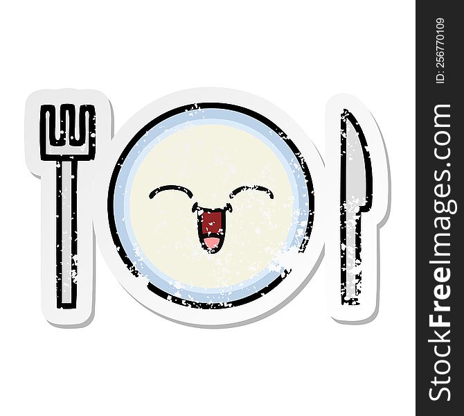 distressed sticker of a cute cartoon dinner plate