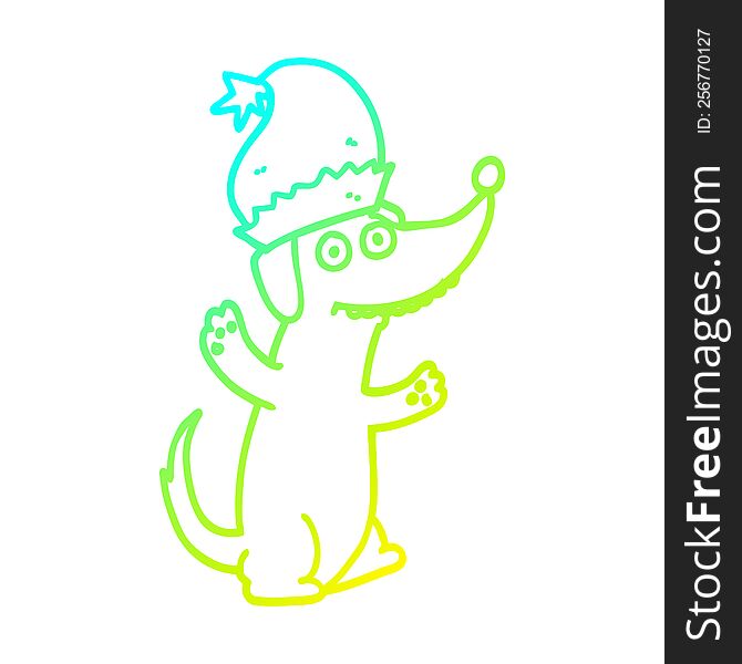cold gradient line drawing of a cute christmas cartoon dog