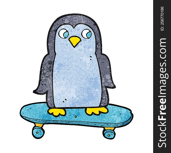 freehand textured cartoon penguin riding skateboard