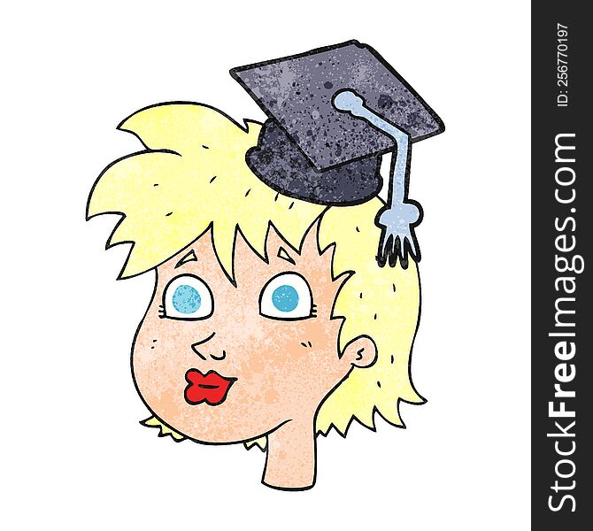 freehand textured cartoon woman wearing graduate cap. freehand textured cartoon woman wearing graduate cap