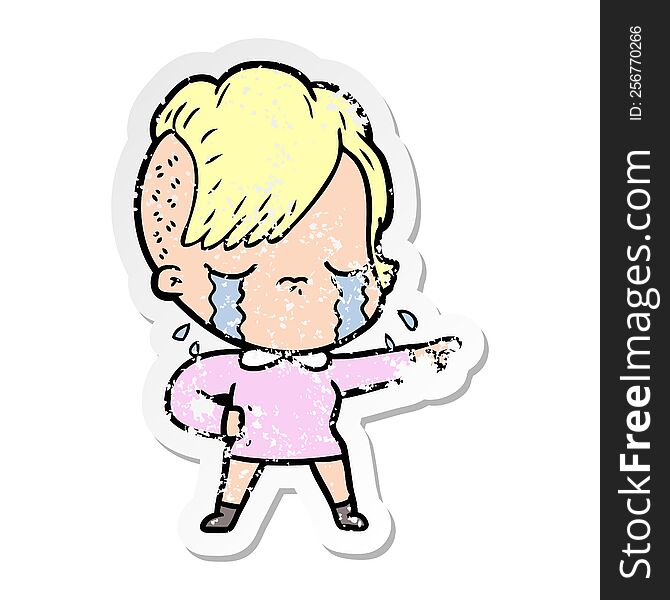 Distressed Sticker Of A Cartoon Crying Girl