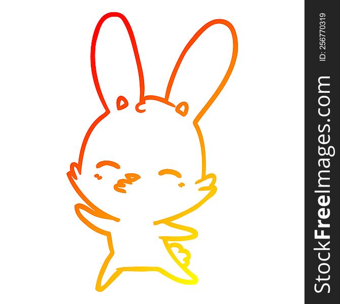 Warm Gradient Line Drawing Curious Waving Bunny Cartoon