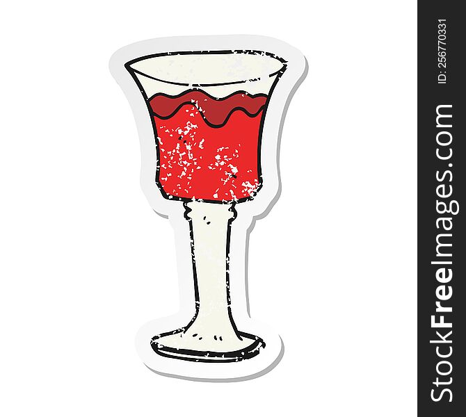 retro distressed sticker of a cartoon goblet of wine
