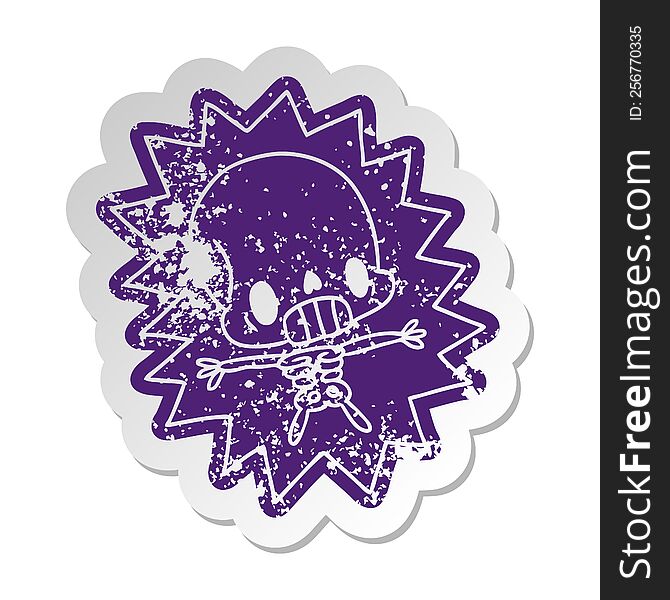 distressed old cartoon sticker kawaii electrocuted skeleton