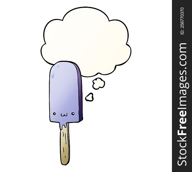cartoon ice lolly with thought bubble in smooth gradient style