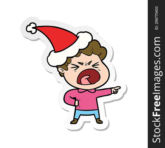 Sticker Cartoon Of A Furious Man Wearing Santa Hat