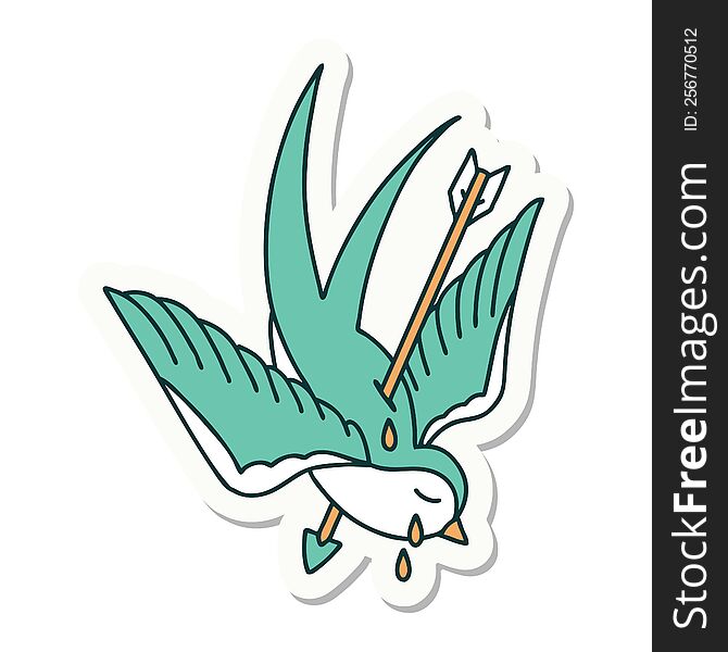 Tattoo Style Sticker Of A Swallow Crying