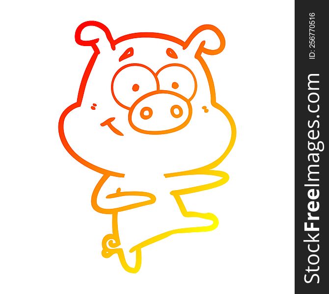 Warm Gradient Line Drawing Cartoon Pig Pointing