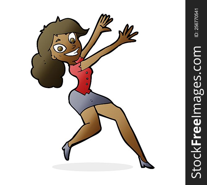 cartoon happy woman jumping