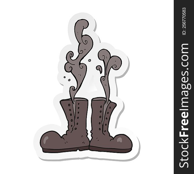 Sticker Of A Cartoon Steaming Army Boots