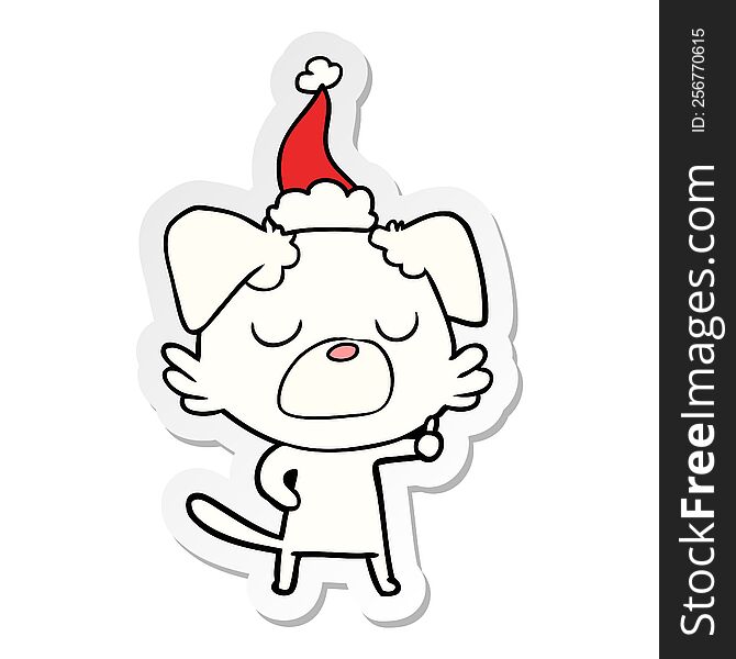 Sticker Cartoon Of A Dog Wearing Santa Hat