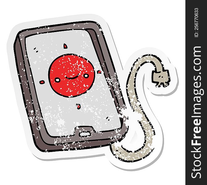 distressed sticker of a cartoon mobile phone device