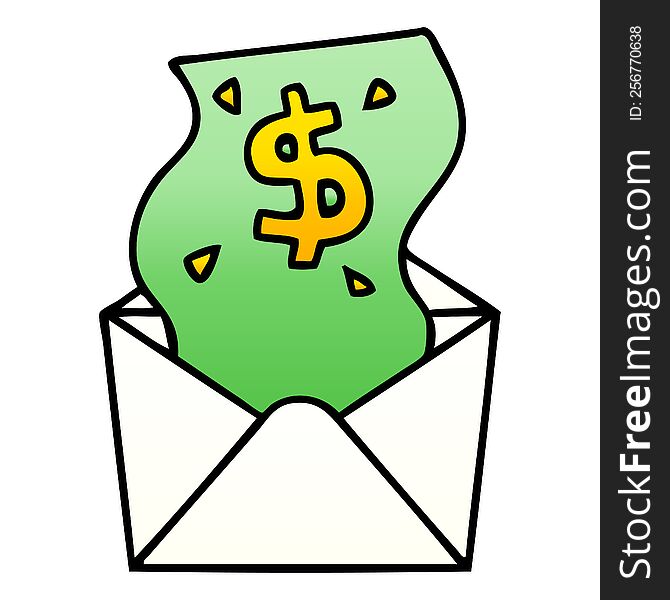 Quirky Gradient Shaded Cartoon Dollar In Envelope