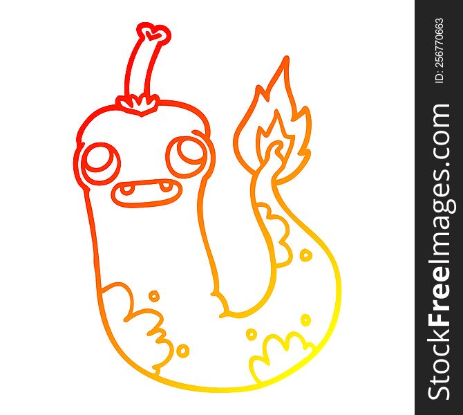 warm gradient line drawing of a cartoon hot chilly