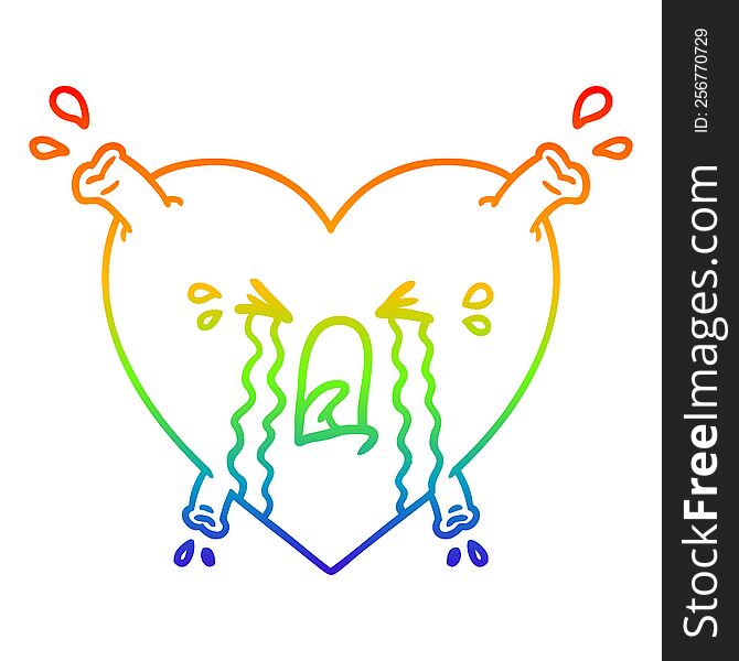 rainbow gradient line drawing of a cartoon heart