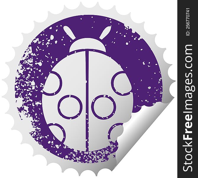 Distressed Circular Peeling Sticker Symbol Lady Bug
