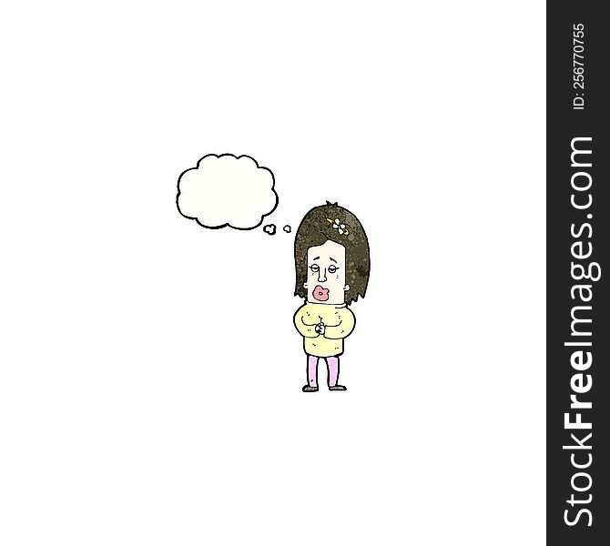 Cartoon Worried Woman With Thought Bubble