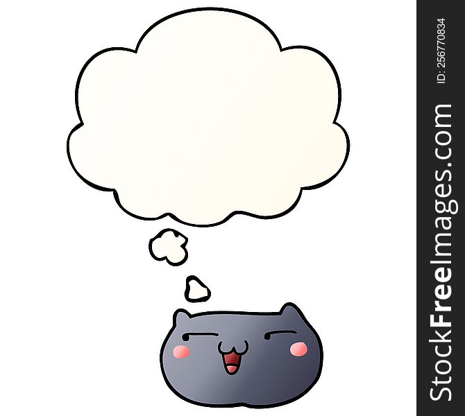 cartoon cat face with thought bubble in smooth gradient style