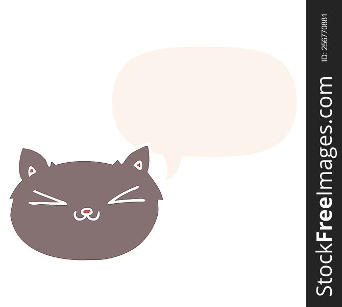 Happy Cartoon Cat And Speech Bubble In Retro Style