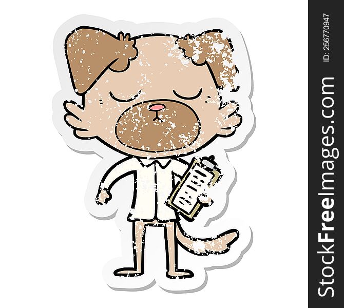 Distressed Sticker Of A Cute Cartoon Dog Wearing Office Shirt