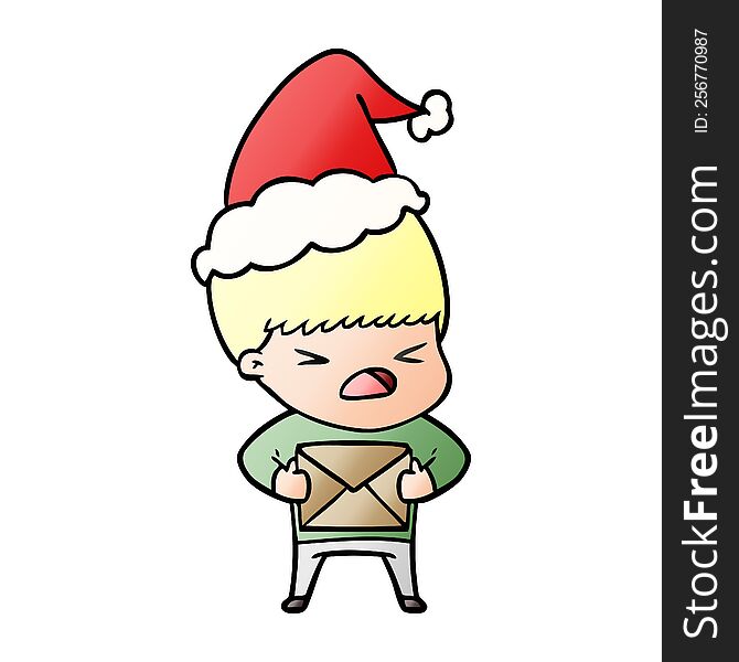 hand drawn gradient cartoon of a stressed man wearing santa hat