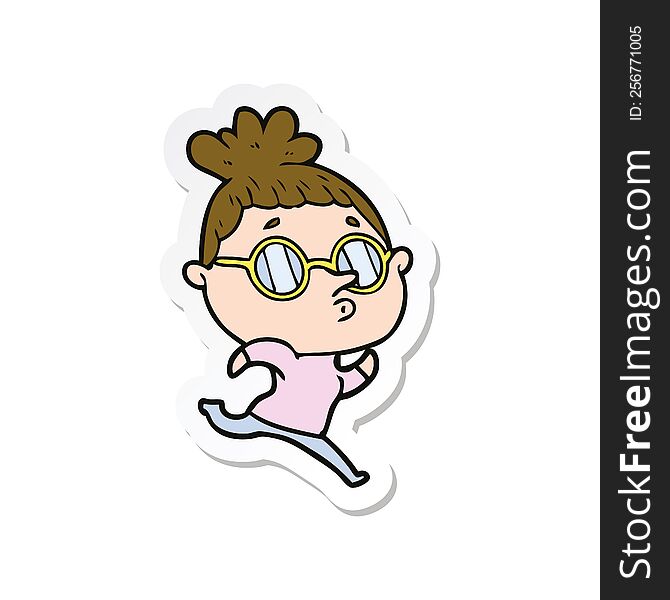 sticker of a cartoon woman wearing glasses