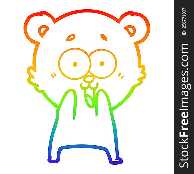 Rainbow Gradient Line Drawing Excited Teddy Bear Cartoon