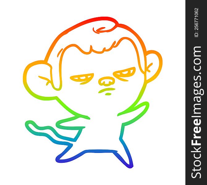 Rainbow Gradient Line Drawing Cartoon Annoyed Monkey