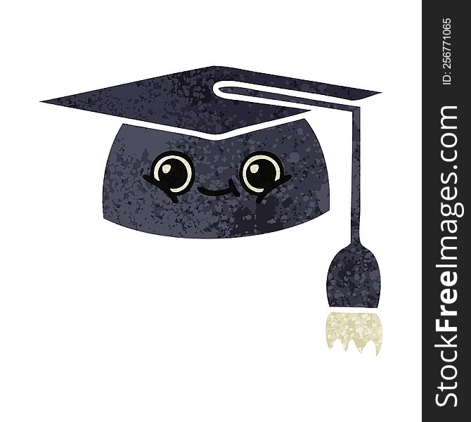 retro illustration style cartoon of a graduation hat