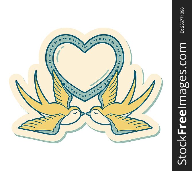 Tattoo Style Sticker Of A Swallows And A Heart