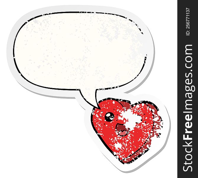 Heart Cartoon Character And Speech Bubble Distressed Sticker