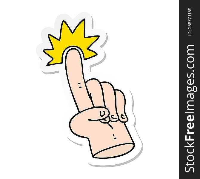 sticker of a pointing finger quirky hand drawn cartoon