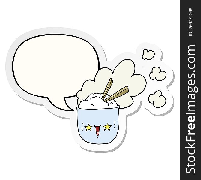 cute cartoon hot rice bowl with speech bubble sticker