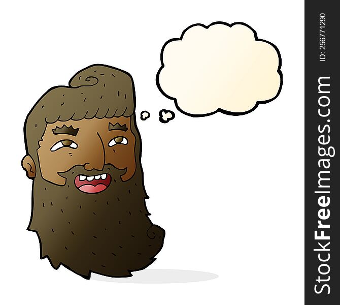 cartoon man with beard laughing with thought bubble