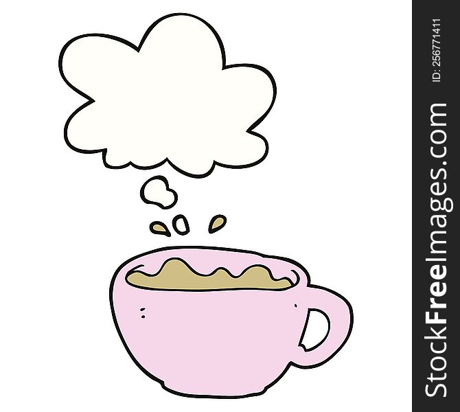 cartoon coffee cup with thought bubble. cartoon coffee cup with thought bubble
